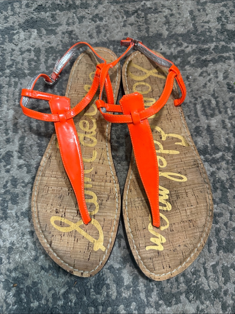 Women’s Orange T-Strap Cork Sandals